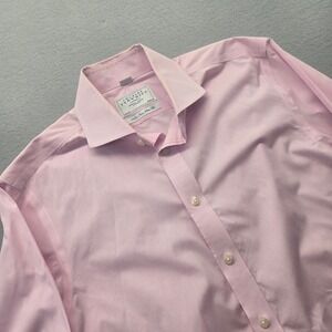 Charles Tyrwhitt Pink Gingham Non Iron Slim Fit Dress Shirt Mens 15.5 33